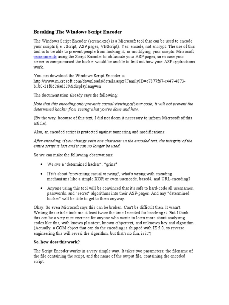 Understanding Windows Script Encoder | PDF | Computer Data | Computing