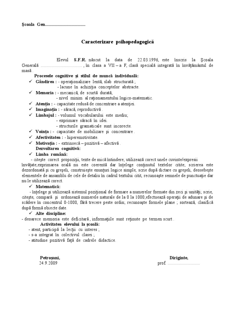 Model Caracterizare | PDF