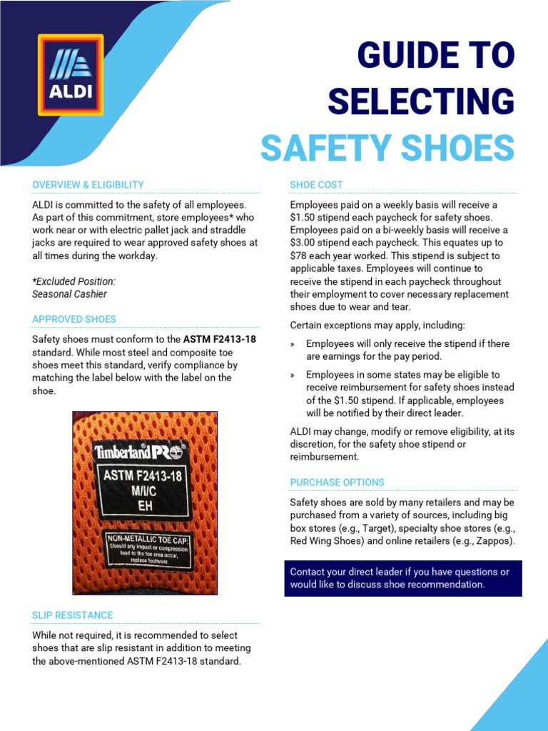 Aldi Safety Shoes Selection Guide | PDF | Payroll | Payments