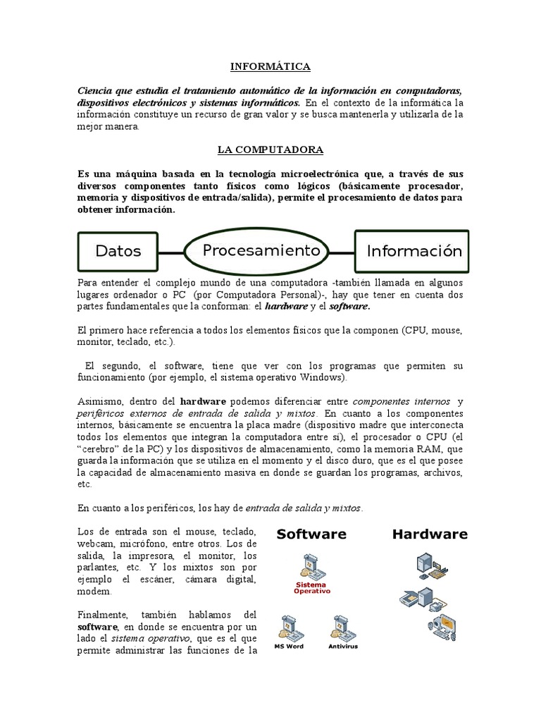Informática - La Computadora | PDF | Periférico | Hardware de la ...