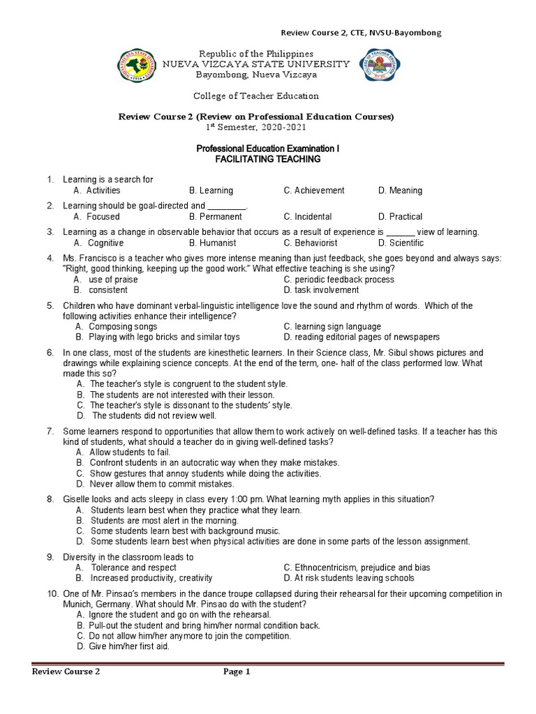 Review of Professional Education Concepts | PDF | Critical Thinking ...