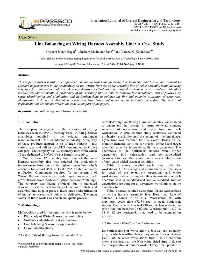 Line Balancing On Wiring Harness Assembly Line | PDF | Lean