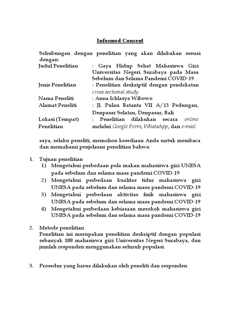 Contoh Informed Consent Penelitian Gizi | PDF | Sains & Matematika