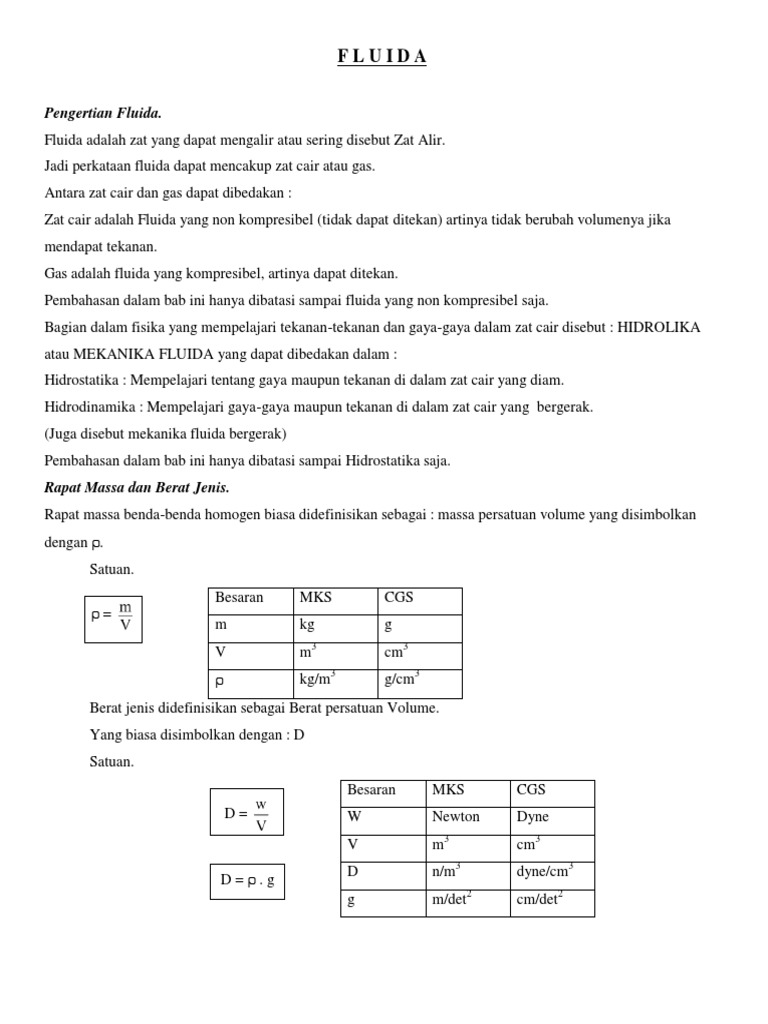 Materi Fluida Statis dan Hidrostatika | PDF