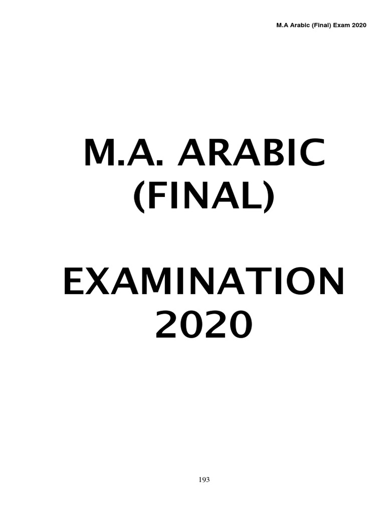 Master of Arts Arabic Final Examination Results Notification 2020 | PDF