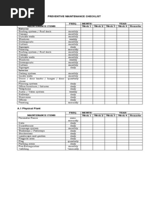 Preventive Maintenance Checklist