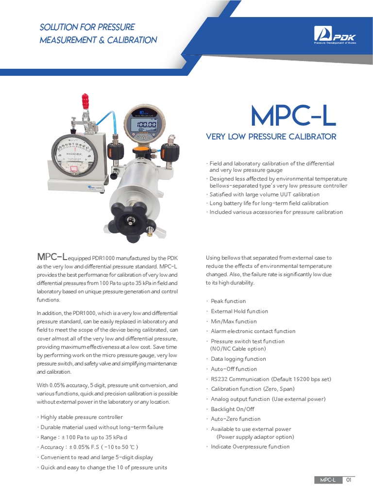 MPCL Very Low Pressure Calibrator PDF Calibration Pressure