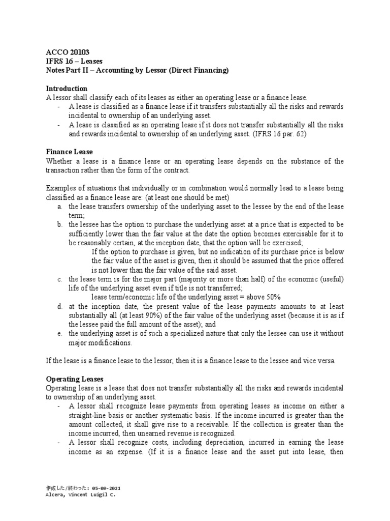 Lessor Accounting Under IFRS 16 Leases | PDF | Lease | Renting