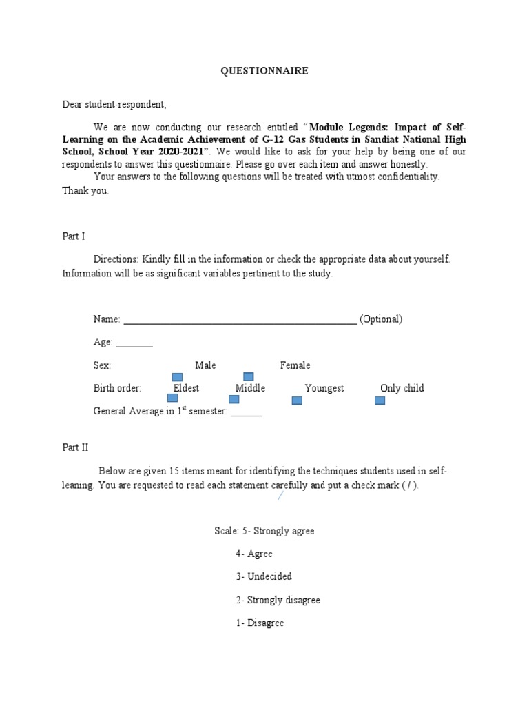 WPS Questionnaire on Self-Learning Impact | PDF | Questionnaire | Learning
