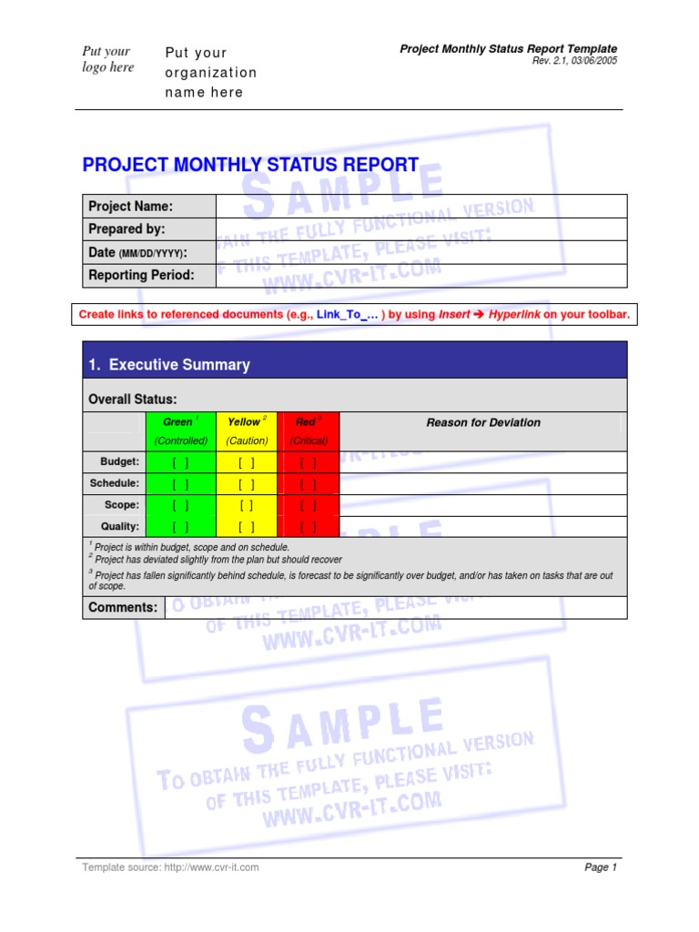 Project Monthly Status Report: Put Your Logo Here | PDF | Risk | Business