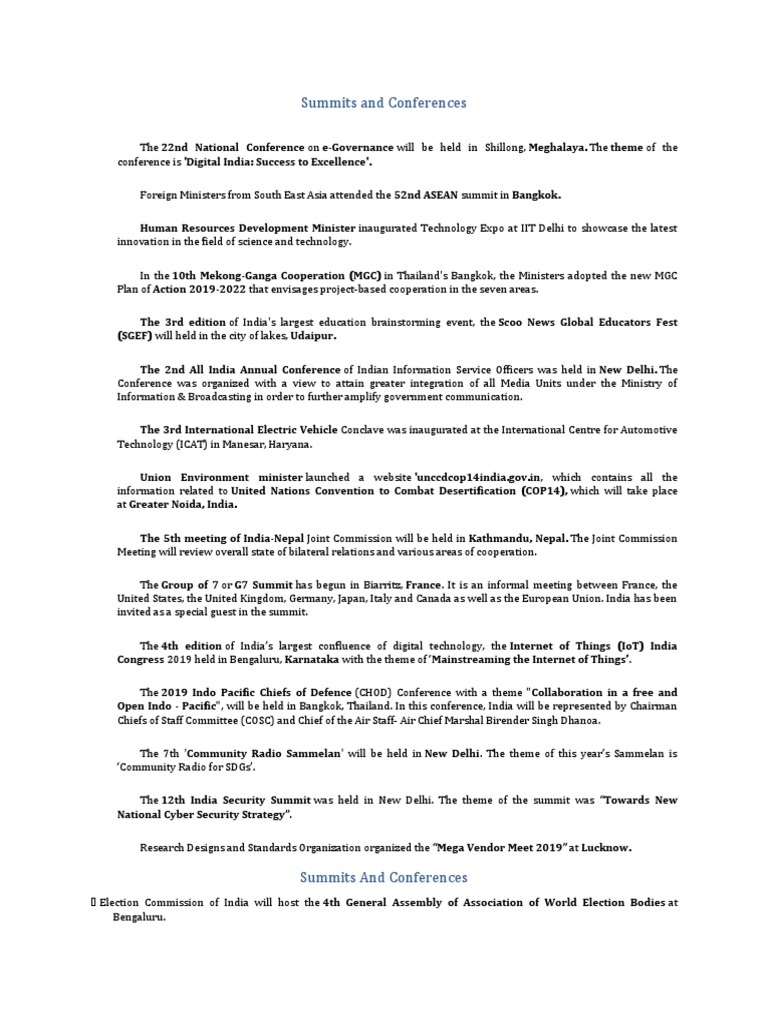 Summits and Conferences PDF New Delhi Delhi