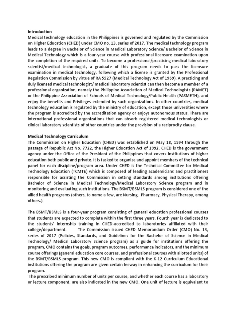 Medical Technology Curriculum Overview | PDF | Cytopathology | Blood Cell
