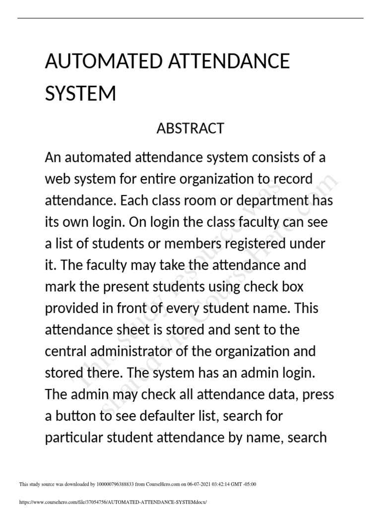 Automated Attendance System Abstract | PDF | Computer Engineering ...