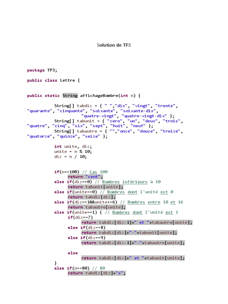 Conversion de nombres en lettres Java | PDF | Méthodes et références ...