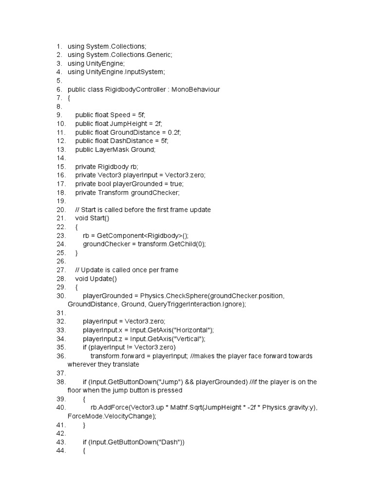 Rigidbody Controller Script for Unity | PDF | Teaching Methods ...