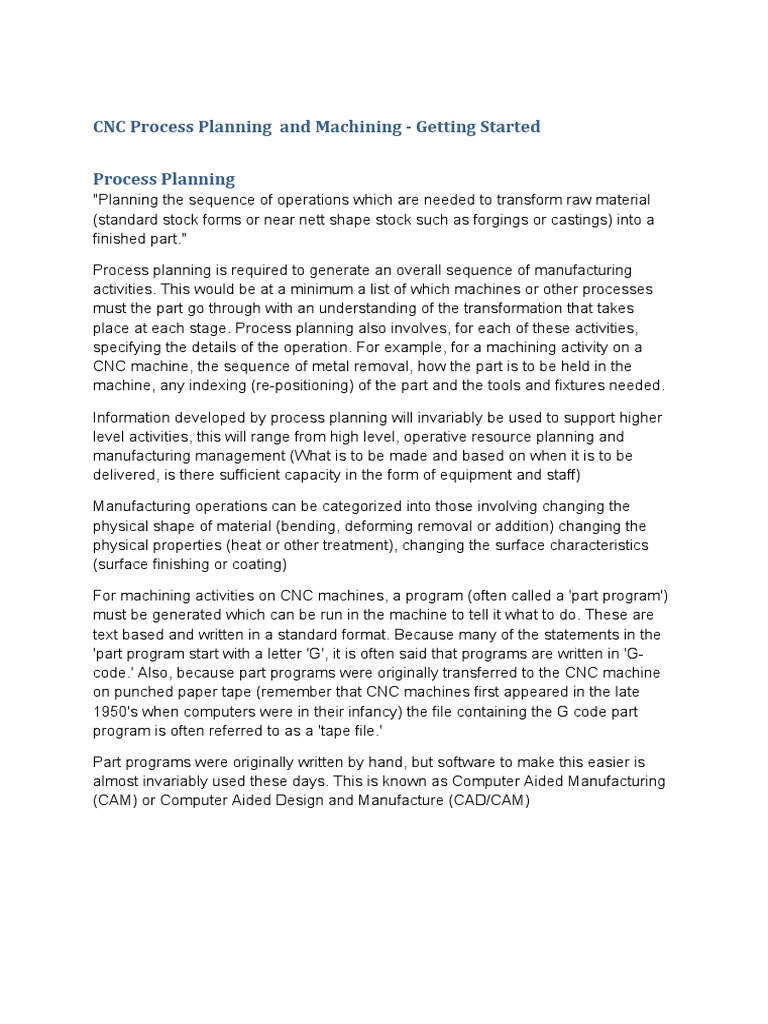 CNC Process Planning and Machining Guide | PDF | Machining | Metals