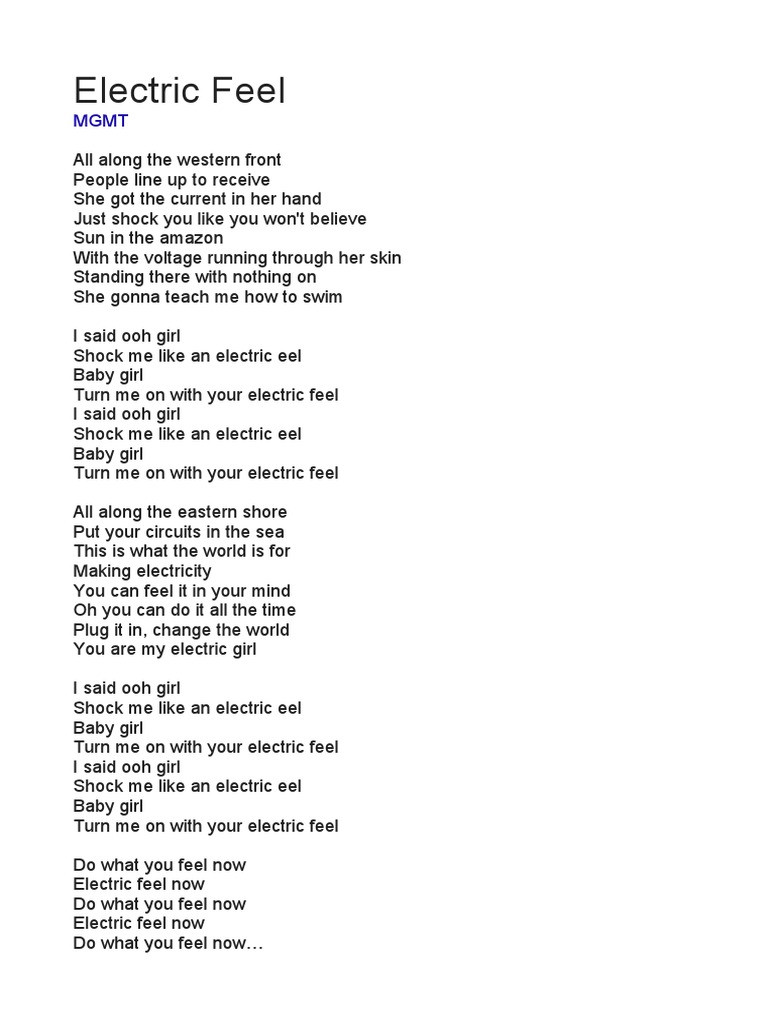 MGMT Electric Feel Lyrics | PDF