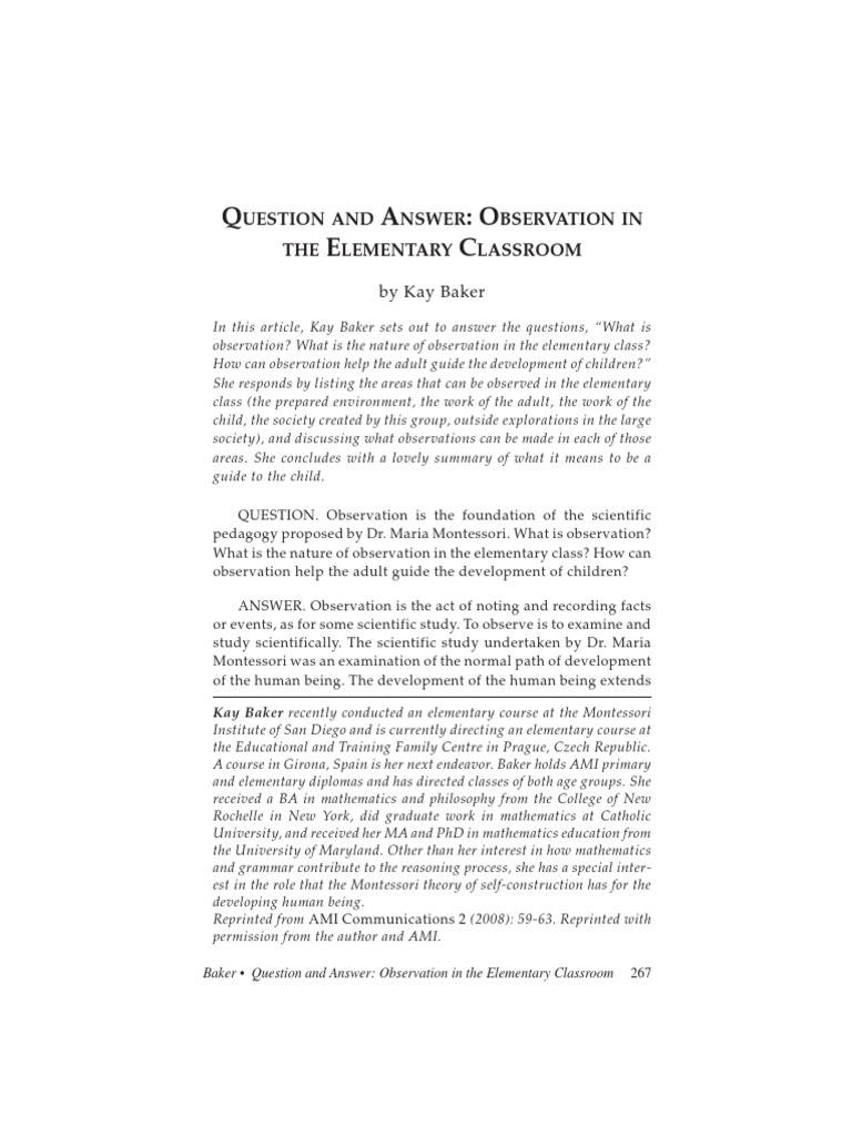 Baker Q & A 0n Observation | PDF | Montessori Education | Human Nature