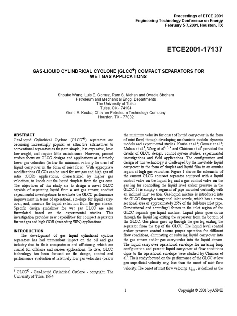 GLCC Separators For Wet Gas Applications | PDF | Nozzle | Gases