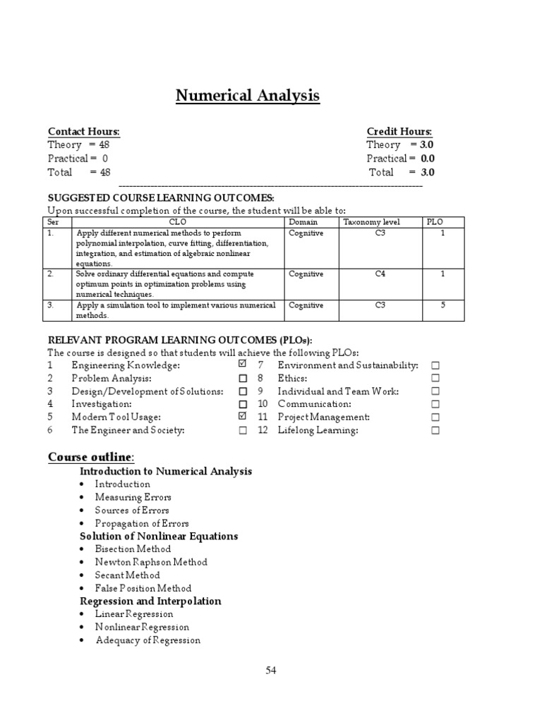 Numerical Analysis Course Outline 2020 Download Free PDF