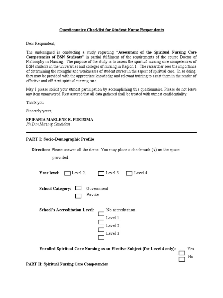 Spiritual Care Competency Survey for BSN Students | PDF | Nursing ...