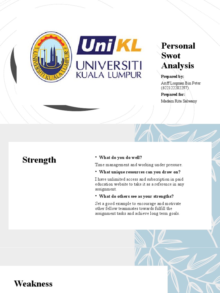 Personal Swot Analysis | PDF