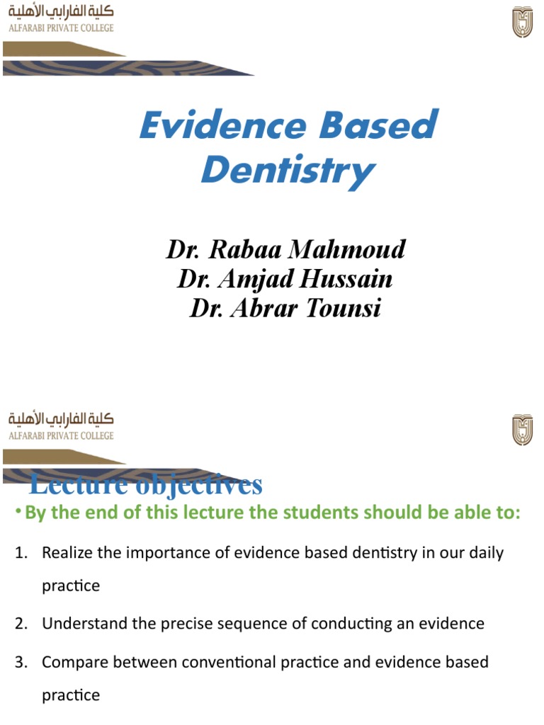 Lecture 6. Evidence Based Dentistry PDF Evidence Based Medicine