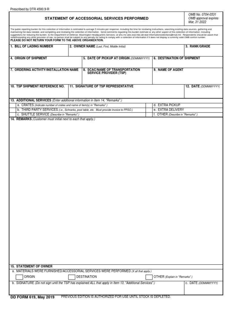 Statement of Accessorial Services Performed: OMB No. 0704-0531 OMB ...
