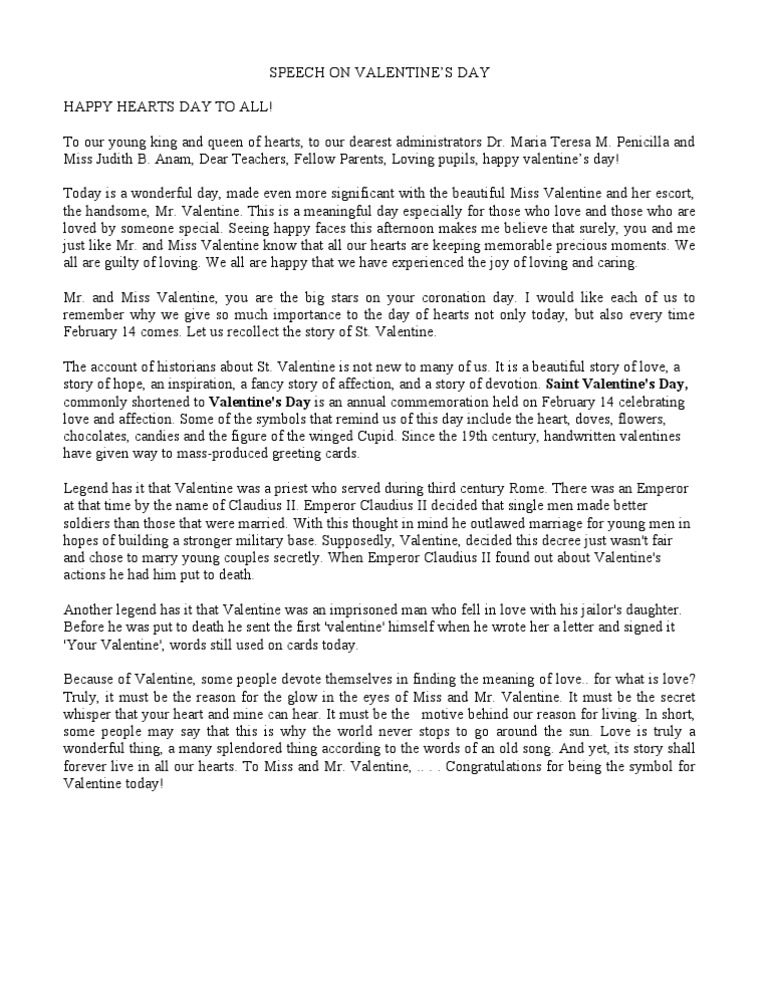 Speech On Valentine Valentine S Day