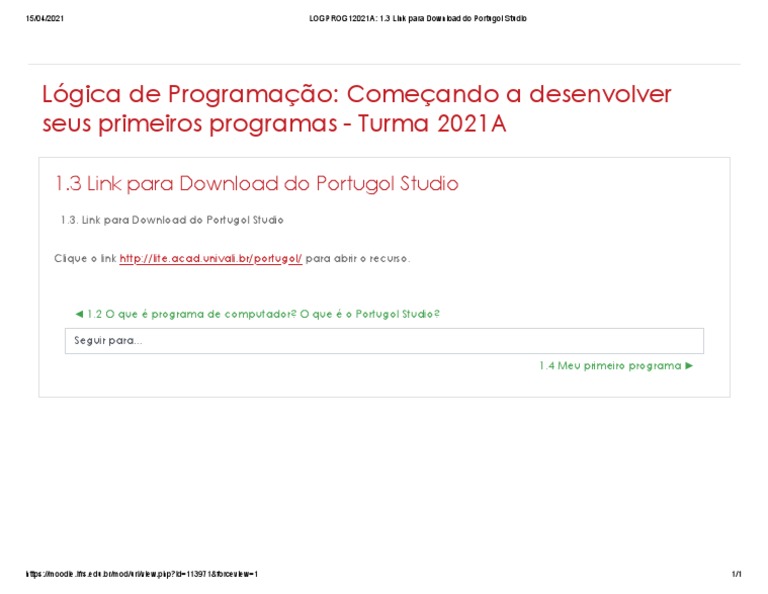 Download Portugol Studio - Lógica de Programação 2021A | PDF