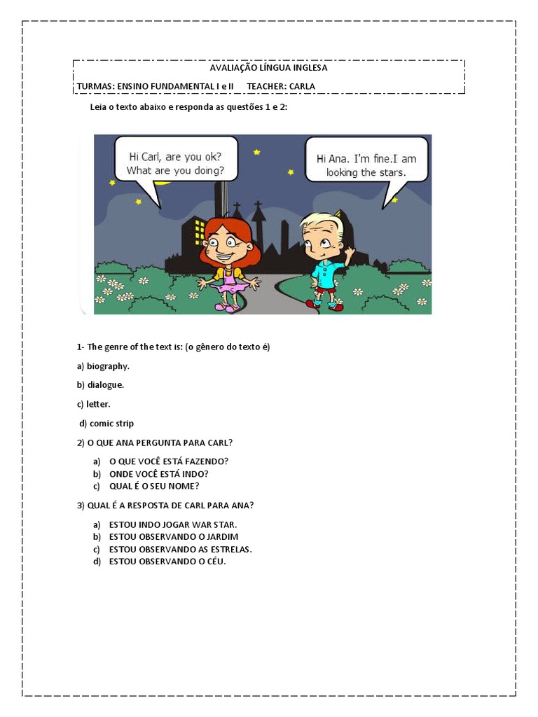 Avaliação de Inglês - 7º Ano 1º Bimestre | PDF | Artes Linguísticas e ...
