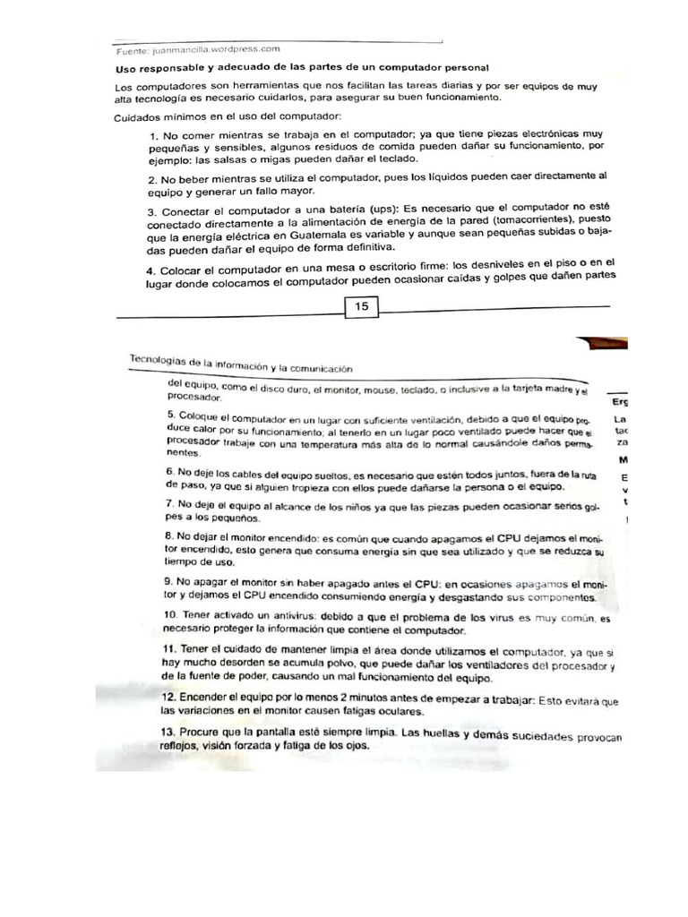 Uso Responsable y Adecuado de Las Partes de Un Computador Personal | PDF