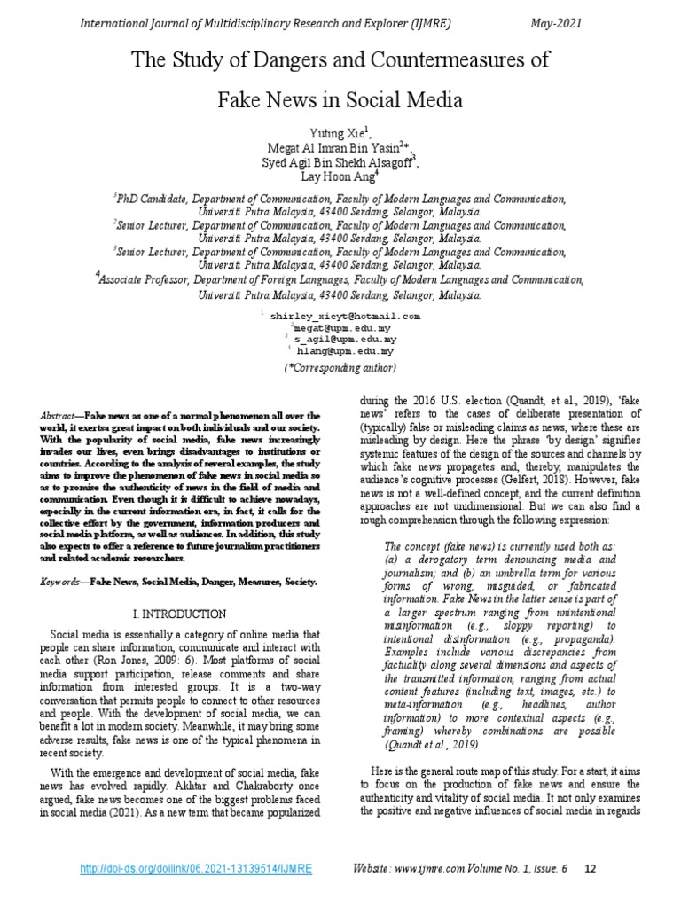 The Study of Dangers and Countermeasures of Fake News in Social Media ...