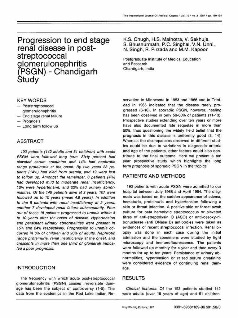 Long-Term Outcomes of PSGN in Chandigarh | PDF | Chronic Kidney Disease ...