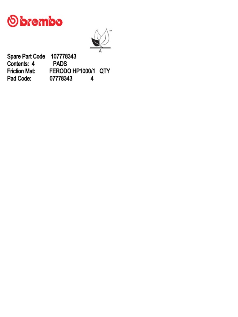Spare Part Code 107778343 | PDF