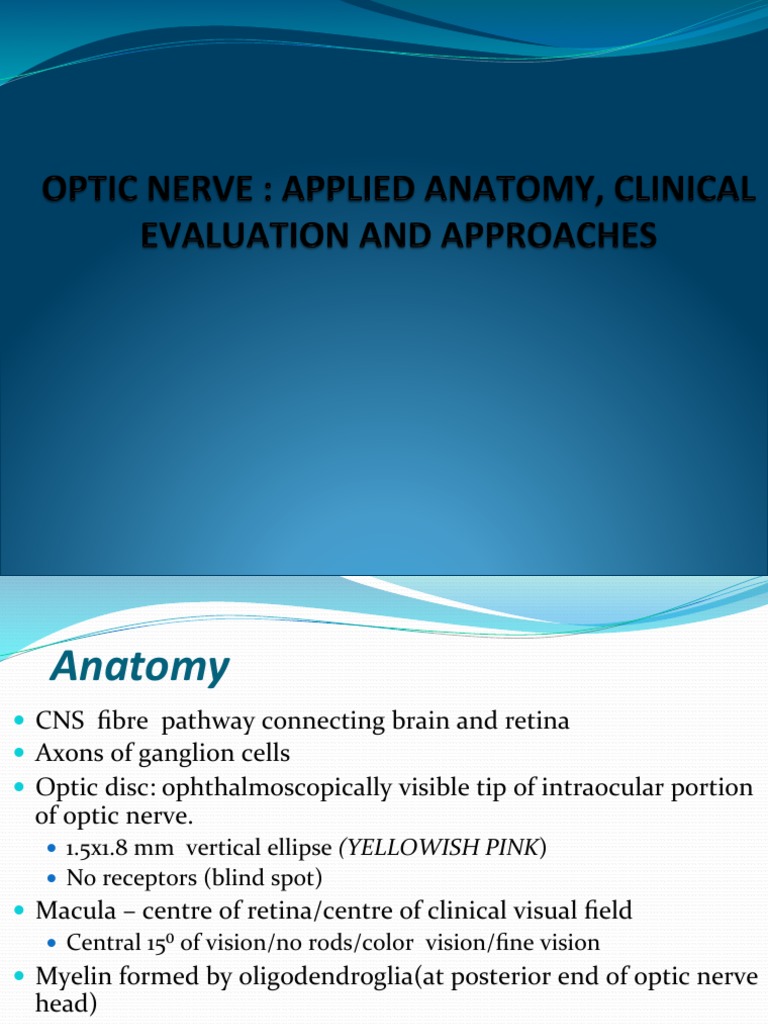 Optic Nerve Applied Anatomy, Clinical Evaluation and Approaches | PDF ...