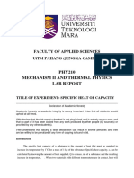 PHY210 Mechanism Ii and Thermal Physics Lab Report: Faculty of Applied Sciences Uitm Pahang (Jengka Campus)