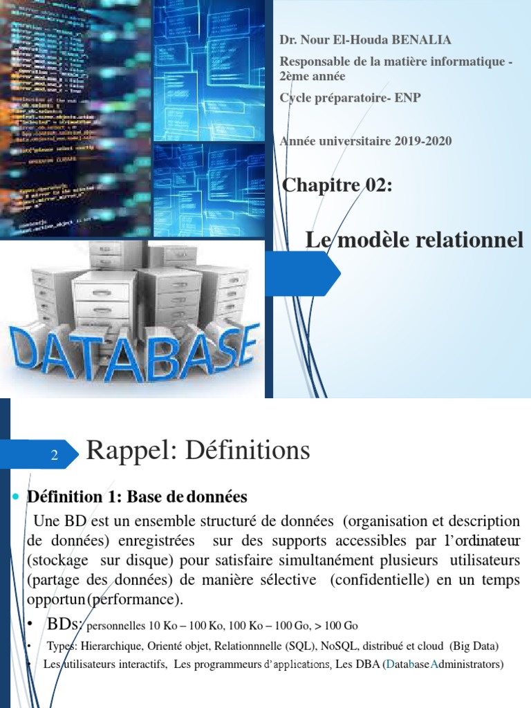 Chapitre 2 MR | PDF | Modèle relationnel | Logiciel de gestion des données