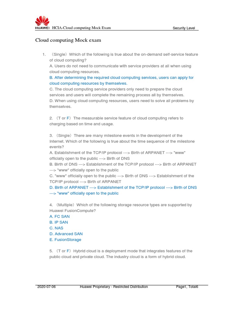 HCIA Cloud Computing Mock Exam Guide | PDF | Virtual Machine ...