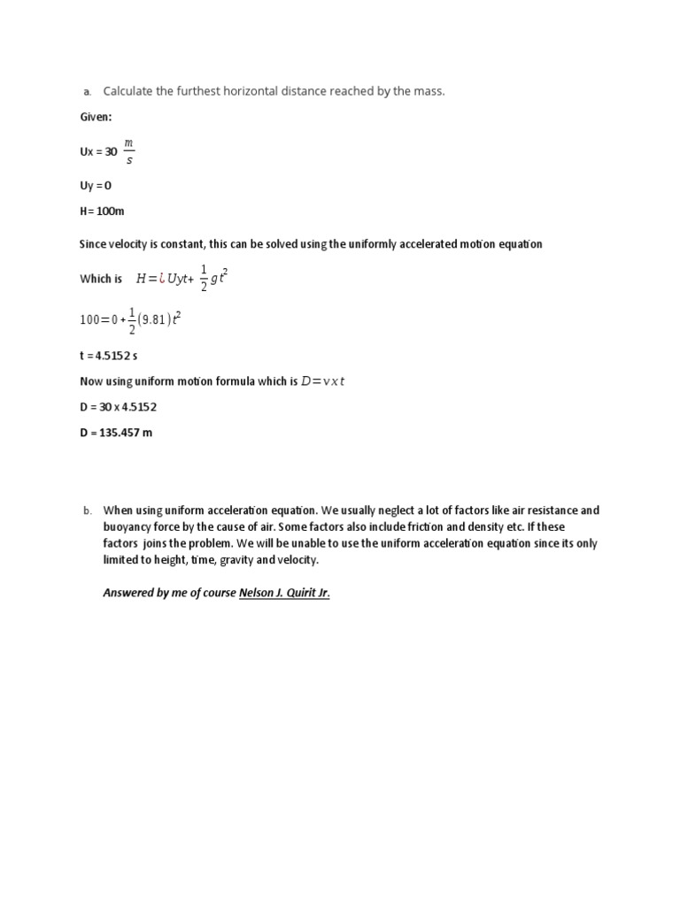 Calculate The Furthest Horizontal Distance Reached by The Mass | PDF
