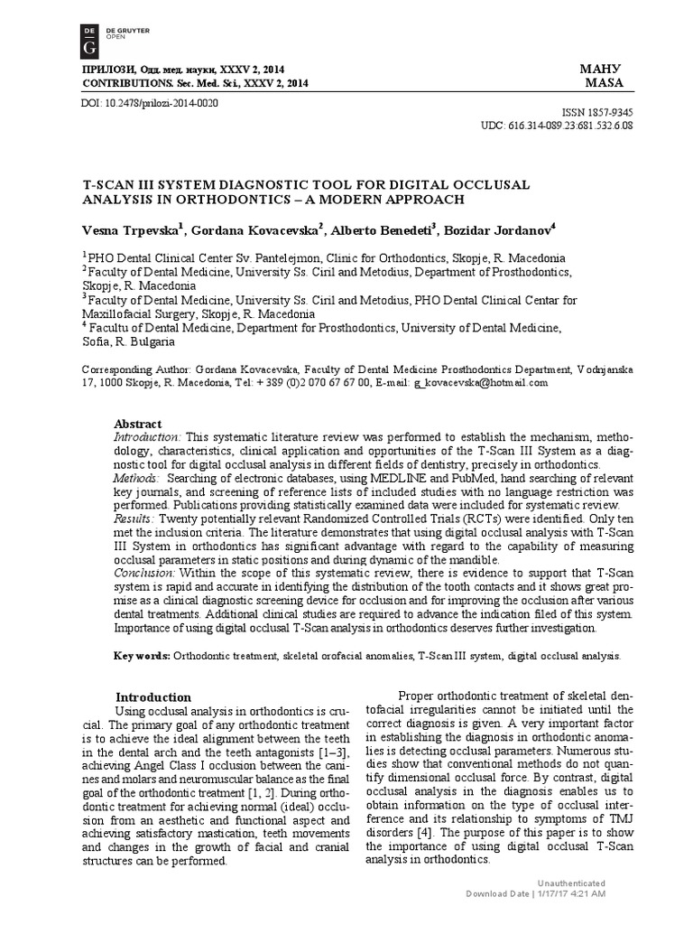 T-Scan III in Orthodontic Occlusal Analysis | PDF | Orthodontics | Face