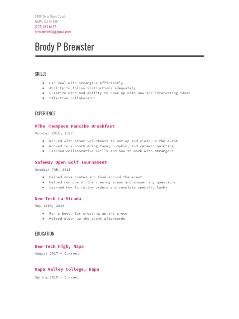 Brody Brewster's Skills & Experience Summary | PDF