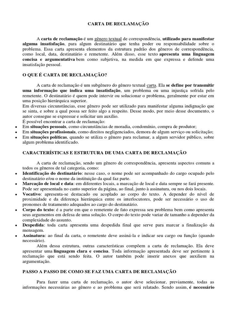 Estrutura da Carta de Reclamação | PDF | Science | Ciência (geral)