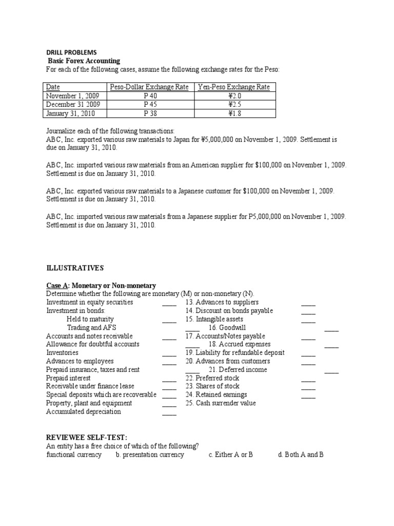 FOREX ACCOUNTING PROBLEMS: SOLUTIONS TO SAMPLE DRILL TRANSACTIONS AND ...