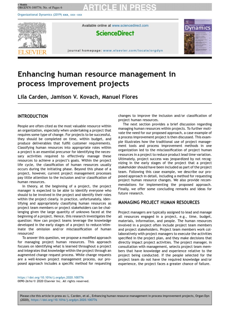 Enhancing Human Resource Management in Process Improvement Projects