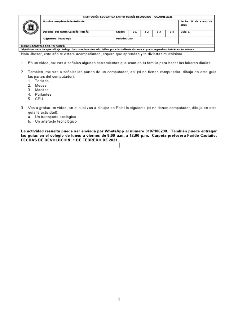 Grado 3. Tecnología. Guia 1. Jheser | PDF
