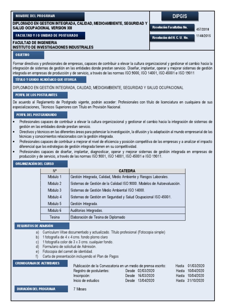 Diplomado en Gestión Integrada y Calidad | PDF | Organización ...
