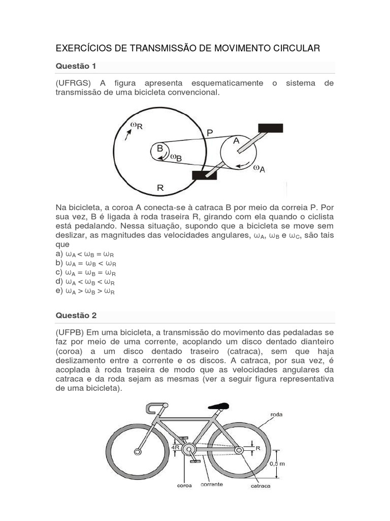 Exercícios de Transmissão de Movimento Circular | PDF | Frequência | Terra