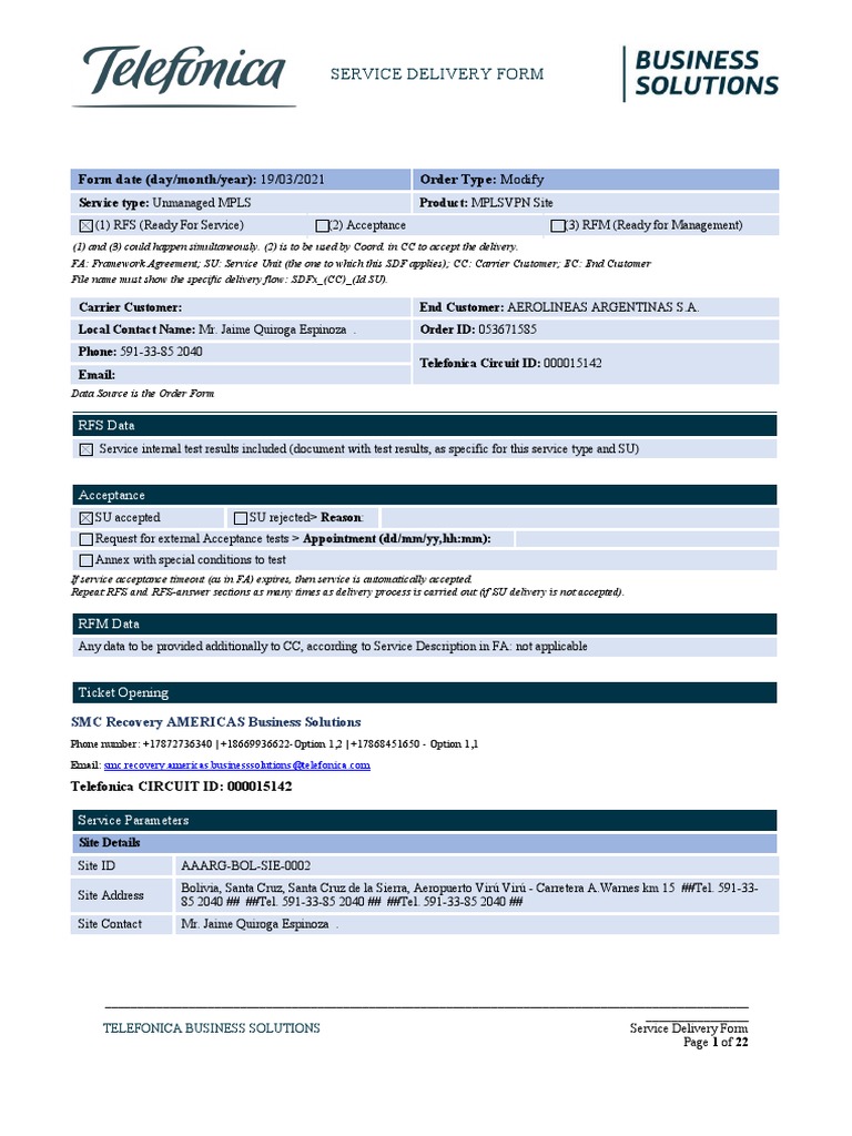 Service Delivery Form: Form Date (Day/month/year) : 19/03/2021 Order ...