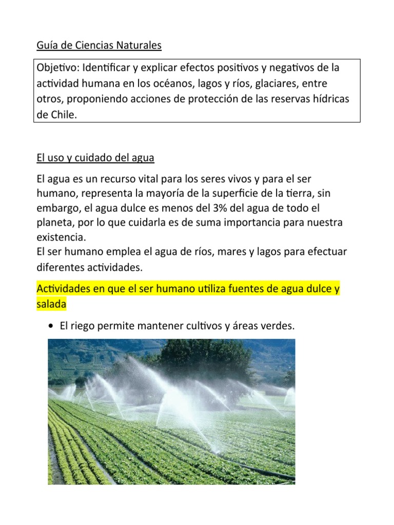 Guía de Ciencias Naturales Uso y Cuidado Del Agua | PDF | La ...